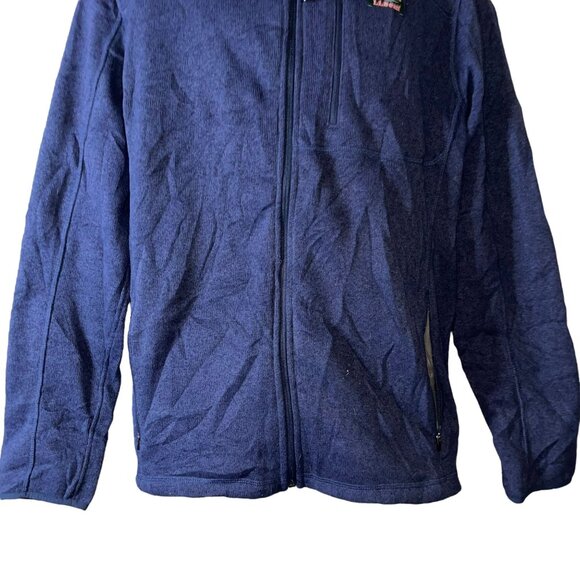 LL Bean Ribbed Cardigan Sweater Mens XL Big Tall Blue Pockets Logo Fleece Lined - Picture 3 of 9